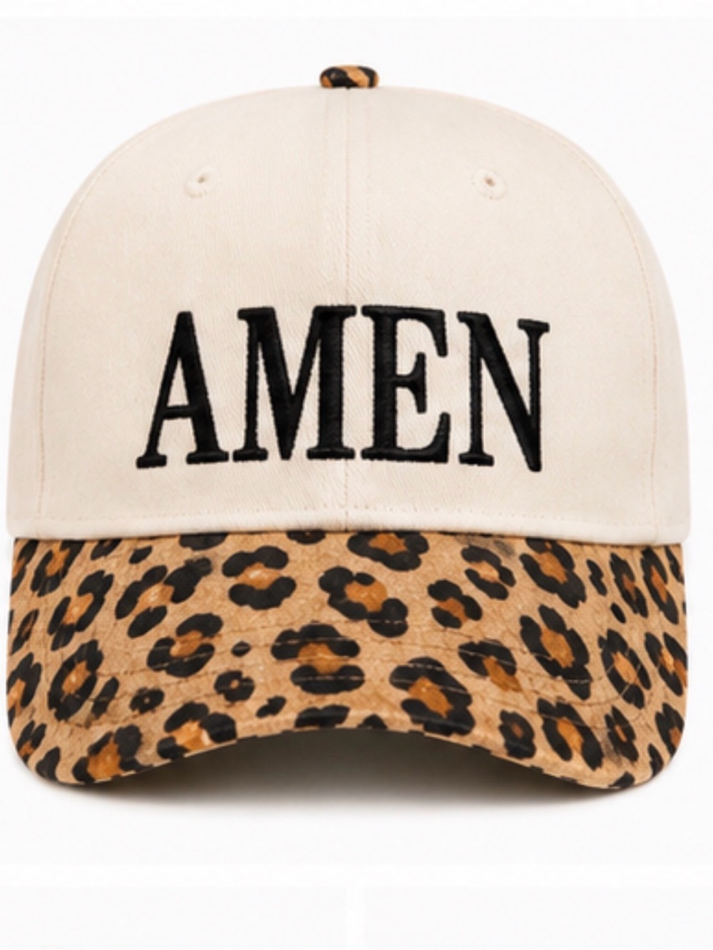 “AMEN” Embroidered Trucker Hat | Cream Leopard Faith Cap NWT